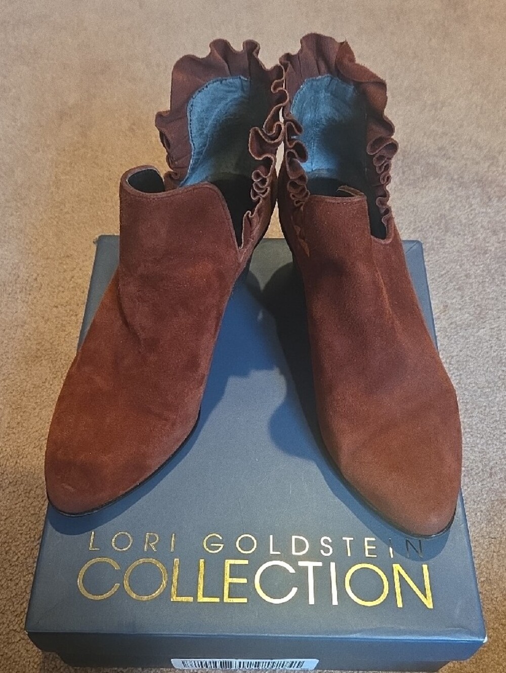 Women's Ruffle-Trim Suede Ankle Boots - Rust